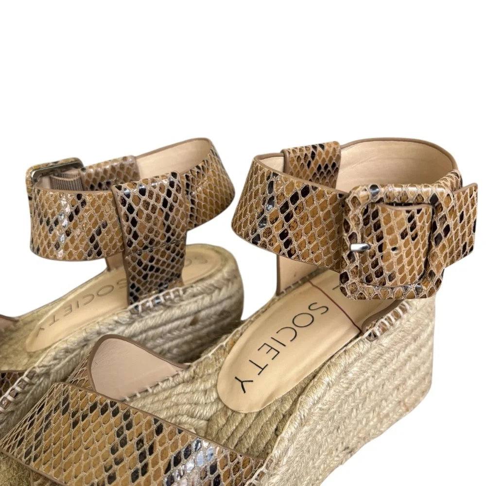 Sole Society Tan Snake-Print Espadrille Wedge Sandals